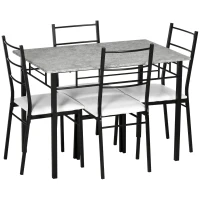 HOMCOM Kitchen Table and Chairs for 4, Modern Dining Table Set with Padded Sponge Cushion Chairs and Marble Textured Dining Table, Light Grey and Black(m-11)