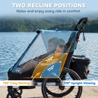 Qaba 3-in-1 Bike Trailer for Kids, Baby Stroller and Jogger, Foldable Child Bicycle Trailer with Reclining Seat, Blue(m-6)