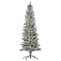 HOMCOM 6ft Unlit Snow-Flocked Slim Pine Artificial Christmas Tree with Realistic Branches and 394 Tips(m-11)