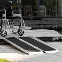 HOMCOM 5' Skidproof Portable Wheelchair Ramp for Home, Steps, Doorways, Carpeted Foldable Handicap Ramp, Threshold Ramp(m-10)