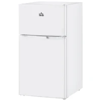 HOMCOM 3.2 Cu.Ft Mini Fridge with Freezer, Compact Refrigerator with Adjustable Thermostat, Shelf and Double Reversible Door for Bedroom, Dorm, Home Office, Energy Efficient, White(m-11)