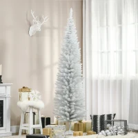 HOMCOM 7ft Unlit Pencil Artificial Christmas Tree with Realistic Branches and 499 Tips, Plastic Base, White(m-2)