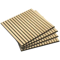 HOMCOM 24"x24" Wood Panels for Wall, 4 Pack Acoustic Panels, Sound Absorbing Slat Wall For Interior Wall Decor, Home, Oak(m-9)