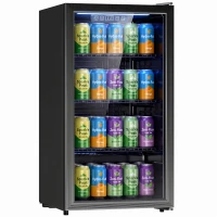 HOMCOM 3.2 Cu.Ft Beverage Refrigerator, 139 Can Beverage Fridge Cooler with Double-Layer Glass Door(m-13)