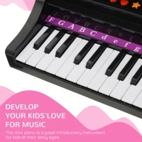 Qaba Mini Electronic Musical Piano 37 Key Keyboard Multifunction Kids Toy with Microphone Stool (Black)(m-6)