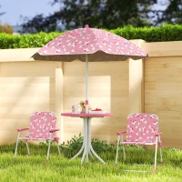 Qaba Kids Picnic Table, Kids Table and Chair Set with 2 Folding Chairs and Umbrella for Backyard, Garden, Patio, Pink(m-8)