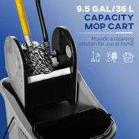 HOMCOM 9.5 Gallon (38 Quart) Mop Bucket with Wringer Cleaning Cart, 4 Moving Wheels, Mop-Handle Holder & 2 Separate Buckets, Gray(m-4)