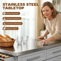HOMCOM Rolling Kitchen Island Cart with 47" Stainless Steel Top, Portable Island Table for Kitchen with Wheels, Adjustable Shelves, 2 Drawers, Spice, Knife and Towel Rack, Gray(m-5)