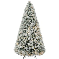 HOMCOM 9 ft Prelit Flocked Artificial Christmas Tree with 750 Clear Lights, 2387 Tips, Metal Stand for Home Office Holiday(m-11)