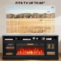 HOMCOM Fireplace TV Stand for TVs Up to 80 Inch, TV Console with Electric Fireplace, Open Storage and Side Cabinets, Black(m-7)