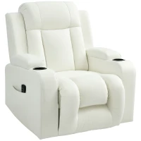 HOMCOM Swivel Massage Recliner Chair Rocker, Overstuffed Manual Reclining Sofa, PU Leather Rocking Chair with Side Pockets, Cup Holders, for Living Room, Nursery, Cream White(m-9)
