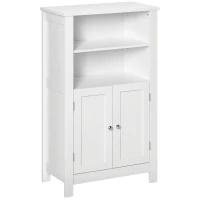 kleankin Bathroom Floor Cabinet, Freestanding Bathroom Cabinet with 2 Open Shelves, Double Doors and Adjustable Shelves, Wooden Storage Cabinet for Bathroom, White(m-1)