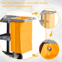 HOMCOM Janitorial Cart with 3 Shelves, Cleaning Cart on Wheels with Rubbish Bag and Mop Holders for Hotel, Housekeeping, Grey(m-6)