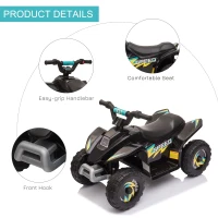 Aosom Kids Ride on ATV, 6V Battery Powered Quad Car with Forward, Reverse Switch, for Boys Girls 18-36 Months, Black(m-6)