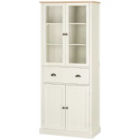 HOMCOM 72" Freestanding Kitchen Pantry Cabinet, Tall Storage Cabinet with Glass Doors, Drawer and Adjustable Shelves for Dining Room, Cream White(m-11)