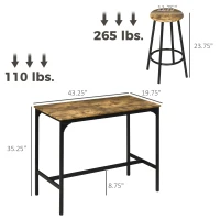 HOMCOM 5-Piece Counter Height Bar Table and Chairs Set, Bar Table with Stools, Kitchen Table 4 Chairs, Rustic Brown(m-3)