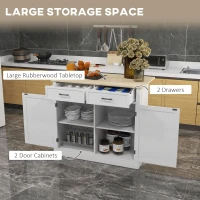 HOMCOM Rolling Kitchen Island with Drop Leaf Wood Breakfast Bar, Farmhouse Kitchen Cart with 2 Drawers, Adjustable Shelves for Dining Room, White(m-5)