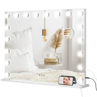 HOMCOM Hollywood Vanity Mirror with Lights, 31.5" x 24.4" Lighted Makeup Mirror with 3 Colour, 10X Magnifying, USB Port, White(m-9)