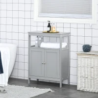 kleankin Freestanding Modern Bathroom Storage Cabinet, with Doors and Open Shelf, Bathroom Organizer Furniture, Grey(m-2)