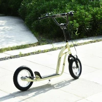 Aosom Youth Scooter Front and Rear Caliper Dual Brakes 12-Inch Inflatable Front Wheel Ride On Toy For Age 5+ - Beige(m-10)