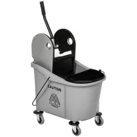 HOMCOM 9.5 Gallon (38 Quart) Mop Bucket with Wringer Cleaning Cart, 4 Moving Wheels, Mop-Handle Holder & 2 Separate Buckets, Gray(m-1)