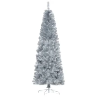HOMCOM 6' Tall Unlit Slim Douglas Fir Artificial Christmas Tree with Realistic Branches, and 618 Tips, Silver(m-1)