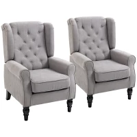 HOMCOM Button-Tufted Accent Chair with High Wingback, Rounded Cushioned Armrests and Thick Padded Seat, Set of 2, Gray(m-1)