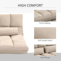 HOMCOM Convertible Floor Sofa Chair, Folding Couch Bed, Guest Chaise Lounge with 2 Pillows, Adjustable Backrest and Headrest, 51.25" L, Beige(m-8)