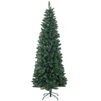 HOMCOM 7ft Tall Pencil Artificial Christmas Tree with 687 Branch Tips with Steel Base, Green(m-2)