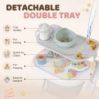 Qaba High Chair with Wheels, Double Tray, Foldable Baby Seat with Adjustable Seat Height, Backrest, Footrest and Tray, Grey(m-5)