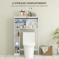 HOMCOM Over-Over The Toilet Storage Shelf with Sliding Barn Door, Bathroom Cabinet with Compartments & Adjustable Shelf, White(m-5)