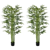 HOMCOM Indoor Fake Plants, Artificial Bamboo Tree with Adjustable Shape for Home Office Living Room Decor, Green(m-12)