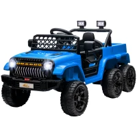 Qaba 12V 4x4 Kids Electric Car w/ 2WD/4WD Switchable, Remote Control, Spring Suspension System, Back Trailer, Light Blue(m-1)