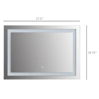 HOMCOM 28" x 20'' LED Illuminated Bathroom Mirror, Wall Mounted Vanity Mirror with Dimmable Memory Touch, Waterproof, Horizontally or Vertically, Silver(m-3)