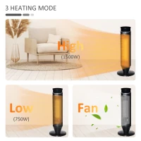 HOMCOM 2-In-1 Tower Heater, Indoor Electric Space Heater with Oscillation, Remote Control, 8H Timer, Three Heating Modes(High, Low, Fan), 750W/1500W(m-9)