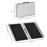 HOMCOM Wheelchair Ramp 2FT, Folding Aluminum Threshold Ramp with Non-Slip Surface, Transition Plates, 600lbs Weight Capacity, Handicap Ramp for Home, Doorways, Curbs, Steps(m-4)