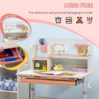 Qaba Wooden Kids Study Desk, Height Adjustable Children School Study Table, Student Writing Desk with Tilt Desktop, Drawer, Storage Shelf, Pen Holder, Pink(m-6)