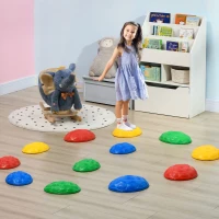 Outsunny 12 PCs Balance Stepping Stones for Kids with Anti-slip Mat, Turtle Shell Design, for Ages 3-8 Years, Stackable(m-1)