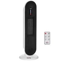 HOMCOM Oscillating Ceramic Tower Indoor Space Heater for Home, Adjustable Thermostat, 24H Timer & Remote Control, Tip-Over and Overheating Safety Protection, 25 Inches, 1500W/1000W(m-1)