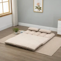 HOMCOM Convertible Floor Sofa Chair, Folding Couch Bed, Guest Chaise Lounge with 2 Pillows, Adjustable Backrest and Headrest, 51.25" L, Beige(m-4)