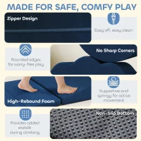Qaba 7-Piece Baby Soft Play Set, Indoor Soft Play Gym Activity Play Set for Crawling, Sliding and Playing, Navy Blue(m-5)