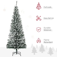 HOMCOM 6ft Flocked Christmas Tree, Pencil Artificial Xmas Tree with Faux Snow, Dense Branches, Foldable Metal Base for Indoor Holiday Decor(m-4)
