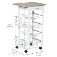 HOMCOM Rolling Kitchen Cart, Utility Storage Cart with 4 Baskets, Drawer, Side Racks, Wheels for Dining Room, Natural and White(m-3)