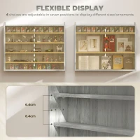 HOMCOM 5-Tier Display Cabinet, Wall-Mounted Display Case with 2 Glass Doors and Adjustable Shelves, Gray(m-4)