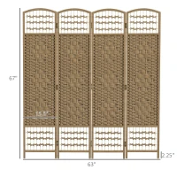 HOMCOM 4 Panel Folding Room Divider Portable Privacy Screen Wave Fiber Room Partition for Home Office Natural(m-3)