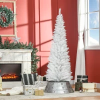 HOMCOM 6ft Unlit Pencil Artificial Christmas Tree with Realistic Branches and 390 Tips, Plastic Base, White(m-2)