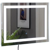 HOMCOM 28" x 20'' LED Illuminated Bathroom Mirror, Wall Mounted Vanity Mirror with Dimmable Memory Touch, Waterproof, Horizontally or Vertically, Silver(m-6)