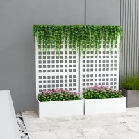 Outsunny Galvanized Raised Garden Bed Planter Box with Trellis for Climbing Plants, Vegetable, Vines, 35" x 16" x 70", White(m-9)
