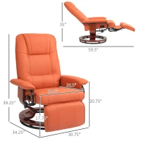 HOMCOM Air Leather Manual Recliner, Adjustable Swivel Lounge Chair with Footrest, Armrest and Wrapped Wood Base, Orange(m-3)