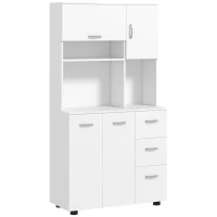 HOMCOM 66" Buffet with Hutch, Freestanding Kitchen Pantry with 2 Large Cabinets, 1 Pull Up Cabinet, 3 Drawers, White(m-1)